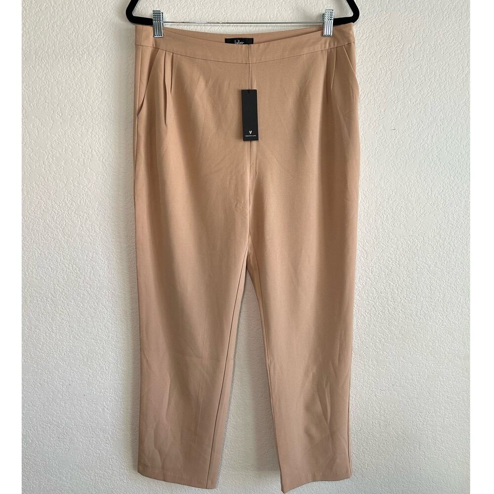 Lulus Kick It Beige High-Waisted Trousers Dress Pants Size XL Pleated Office NWT